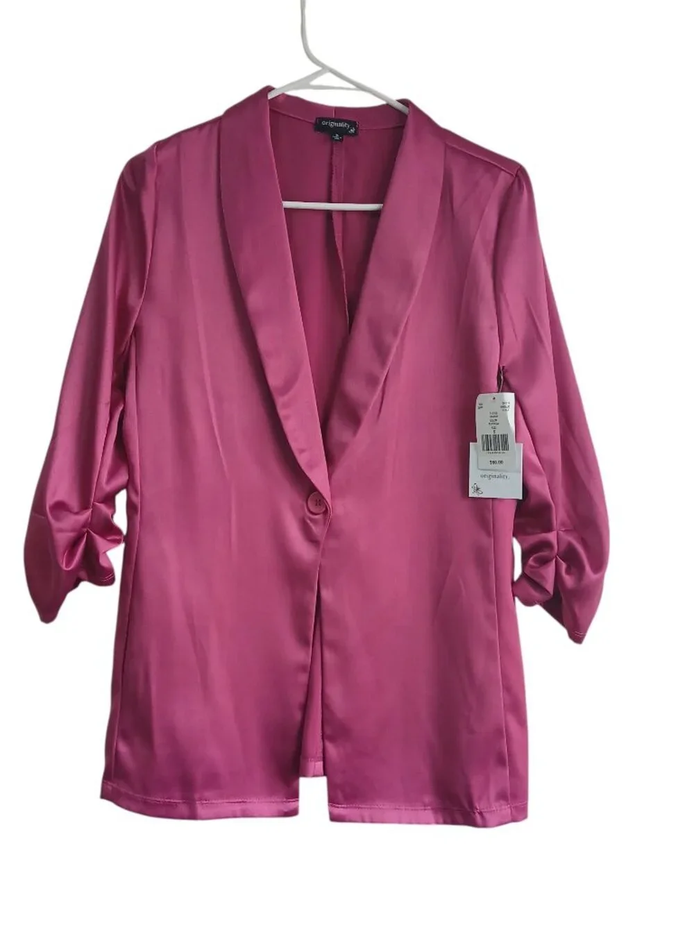 NWT Fushia Pink Satin Finish One Button Jacket Size Small